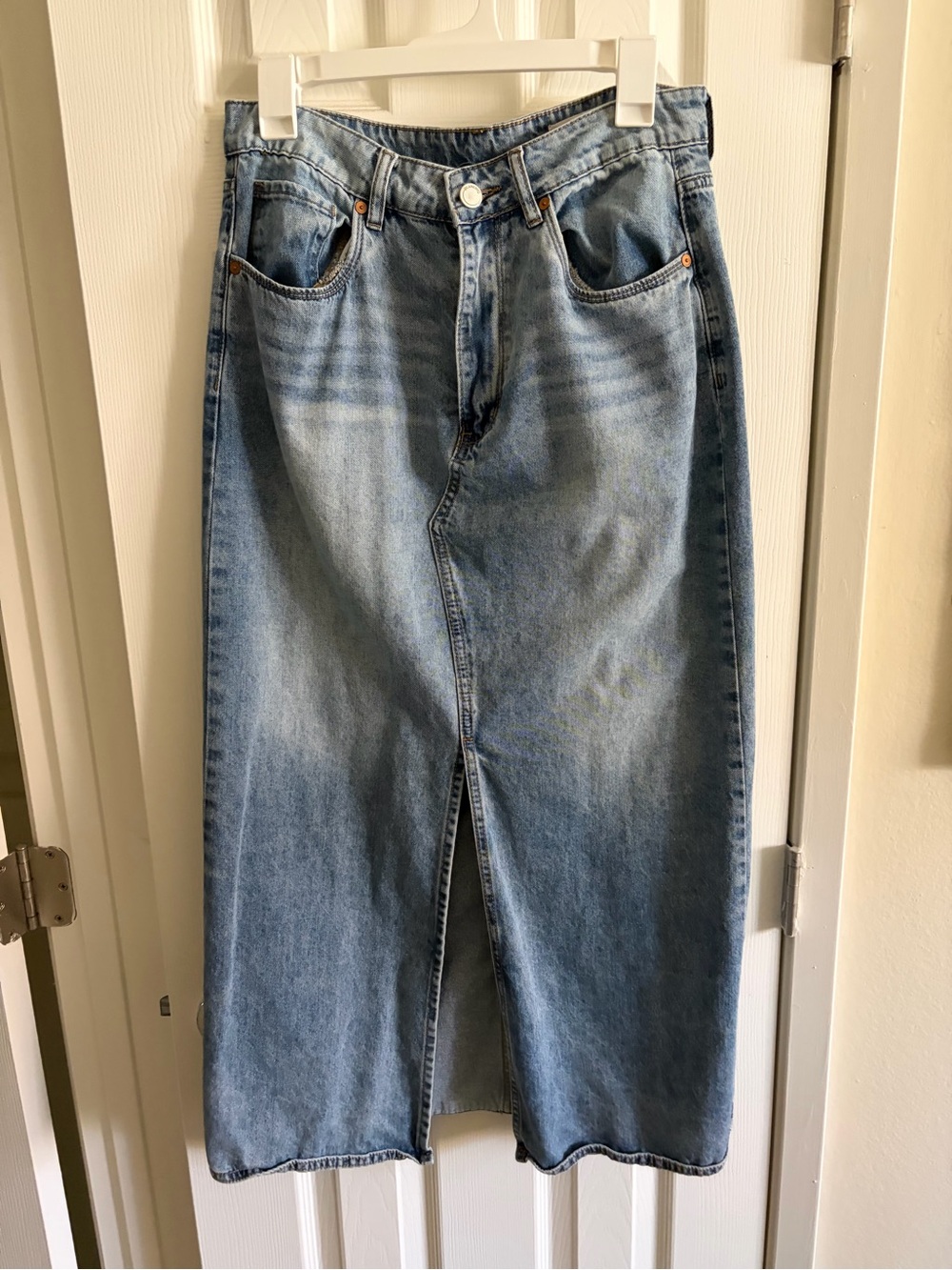 Blank NYC - Light Blue Denim Midi Jean Skirt with Slit